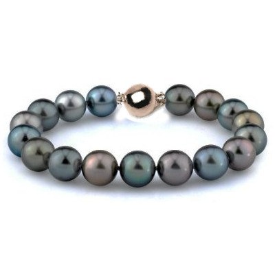 Bracelet de perles noires de Tahiti multicolores 9-10 mm AAA