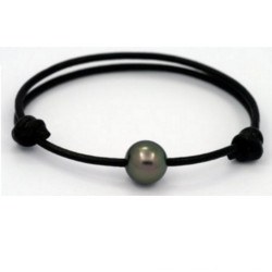 Collier/Bracelet avec une perle de Tahiti sur cuir aux noeuds coulissants