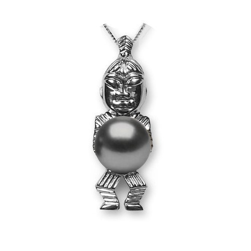 Pendentif Tiki en Argent 925 avec perle de culture de Tahiti