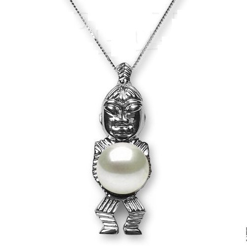 Pendentif TIKI en Argent 925 Perle d'eau douce Blanche DOUCEHADAMA