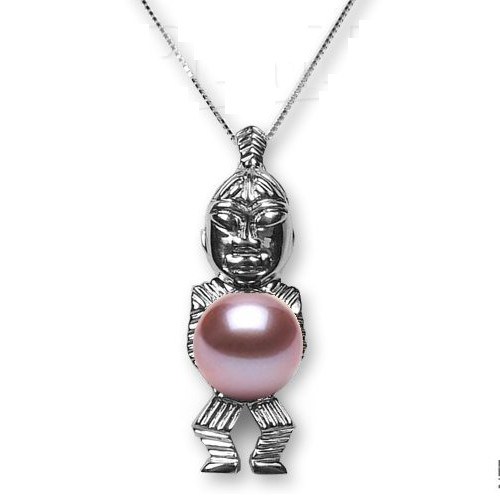 Pendentif TIKI en Argent 925 Perle d'eau douce Lavande DOUCEHADAMA