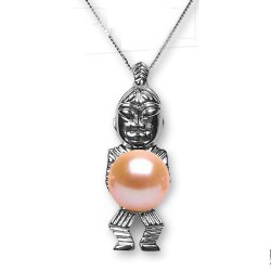 Pendentif TIKI en Argent 925 Perle d'eau douce Pêche DOUCEHADAMA