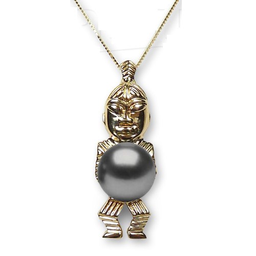 Pendentif Tiki en Or 18k avec perle de culture de Tahiti