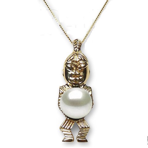 Pendentif TIKI Or 18k, Perle d'eau douce Blanche DOUCEHADAMA