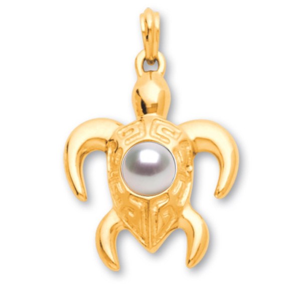 Pendentif Tortue Or 18k 8,05 g Perle blanche d'Australie 9-10 mm qualité AAA