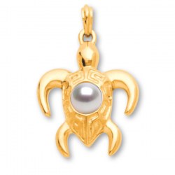 Pendentif Tortue Or 18k 8,05 g Perle blanche d'Australie 9-10 mm qualité AAA