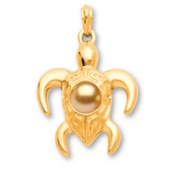 Pendentif Tortue Or 18k 8,05 g Perle dorée des Philippine 9-10 mm AAA