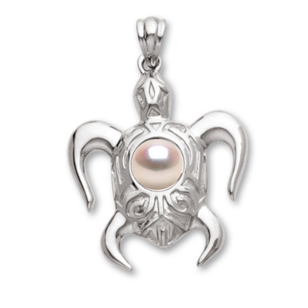 Pendentif Tortue Argent 925 avec perle d'Akoya blanche qualité AAA