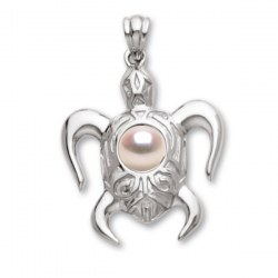 Pendentif Tortue Argent 925 avec perle d'Akoya blanche qualité AAA