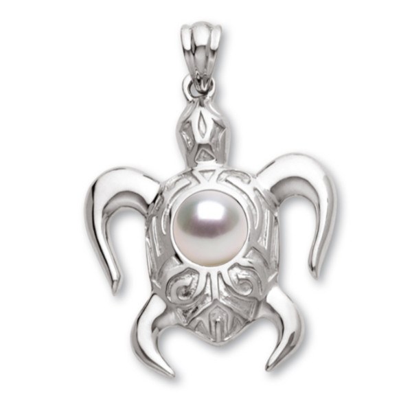 Pendentif Tortue Argent 925 avec perle blanche d'Australie 9-10 mm qualité AAA