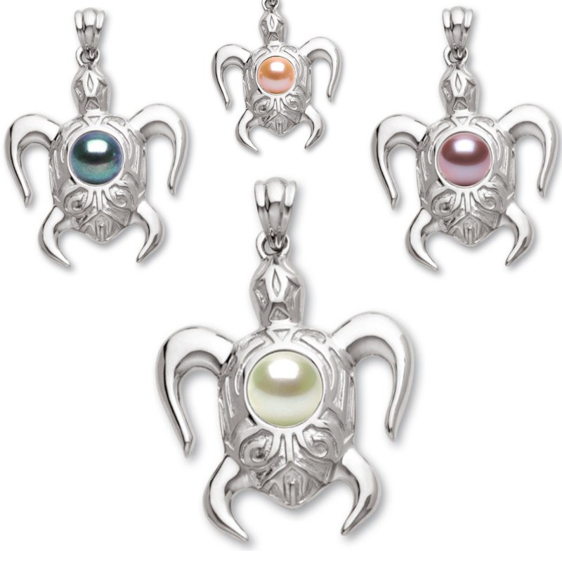 Pendentif Tortue Argent 925 avec perle d'Eau Douce de qualité AAA