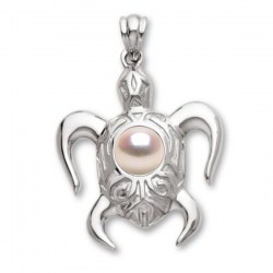 Pendentif Tortue Argent 925 avec perle d'Akoya blanche qualité AAA