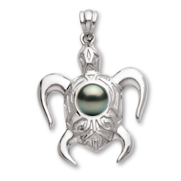 Pendentif Tortue Argent 925 avec perle de Tahiti qualité AAA