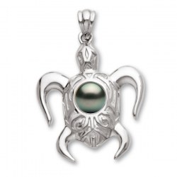 Pendentif Tortue Argent 925 avec perle de Tahiti qualité AAA