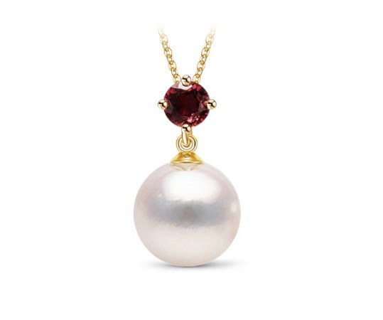 Pendentif Or 18k tourmaline rouge et Perle d'Akoya blanche AAA