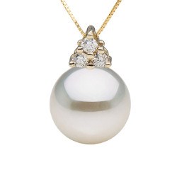 Pendentif or 14k et diamants avec perle d'Akoya AAA