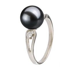 Bague Argent 925 et diamants avec perle d'Eau Douce Noire AAA