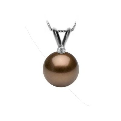 Pendentif Or 18k Diamant 0,02 carats et perle de Tahiti Chocolat AA/AA+